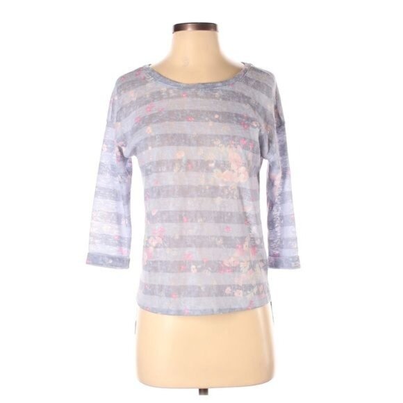 LC Lauren Conrad Striped Floral Sweater Size XS Blue Lightweight 3/4 Sleeves - Picture 6 of 7